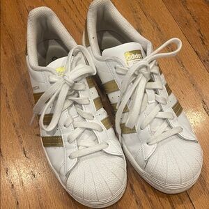 Adidas Classic White and Gold Striped Sneakers